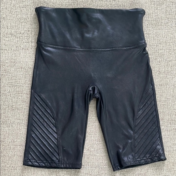SPANX Pants - SPANX, Faux Leather, Biker Shorts, Very Black, Medium